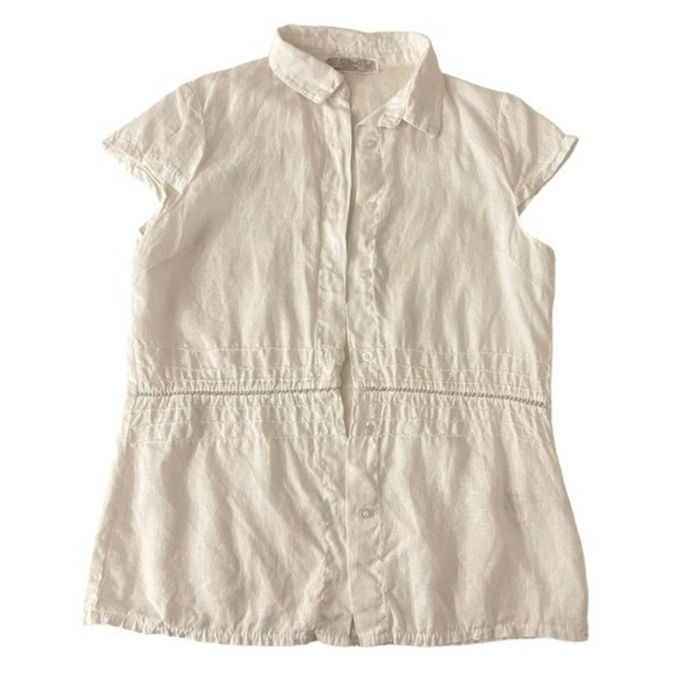 COSMO White 100% Linen Women’s Button Down Shirt Size Medium